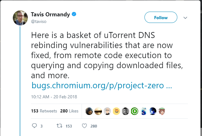  Thông báo của Tavis Ormandy trên Twitter 