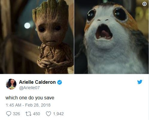  Cuộc tranh luận mở màn với câu hỏi, bạn sẽ cứu ai? Baby Groot hay Porg 