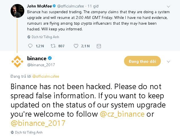 
Binance khẳng định không bị hack trước cáo buộc của John McAfee.
