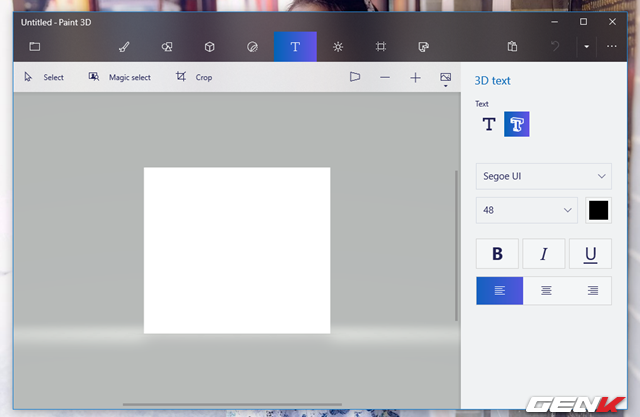  Với Paint 3D trên máy tính Windows 10 thì bạn có thể lựa chọn đơn giản là khởi tạo một hình dạng chữ cái với tùy chọn “Text”. 