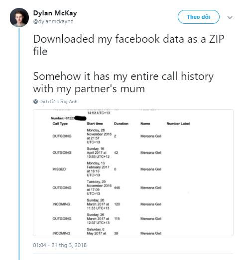  Đã tải xuống dữ liệu Facebook của tôi dưới dạng file ZIP. Bằng cách nào đó, toàn bộ lịch sử cuộc gọi của tôi với mẹ của người yêu đều được lưu trữ tại đây. 