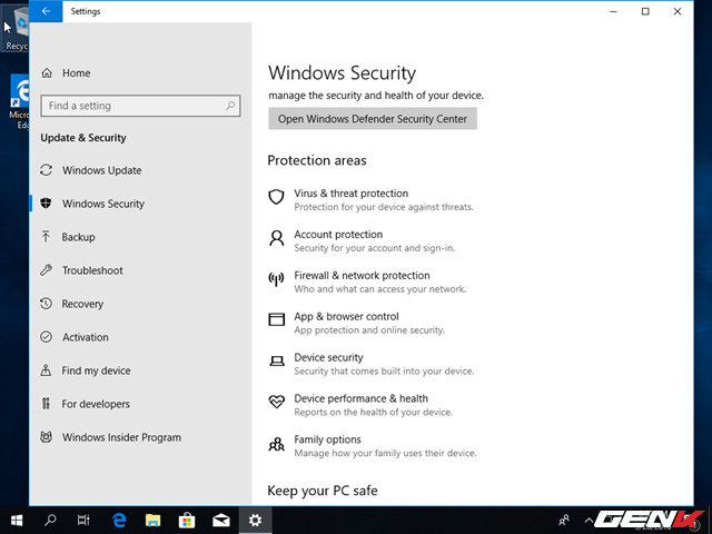  Ứng dụng Windows Defender trên Windows 10 Spring Creators được đổi tên thành Windows Security, và người dùng có thể điều hướng đến từng tính năng bảo vệ của ứng dụng này ngay từ Settings. 