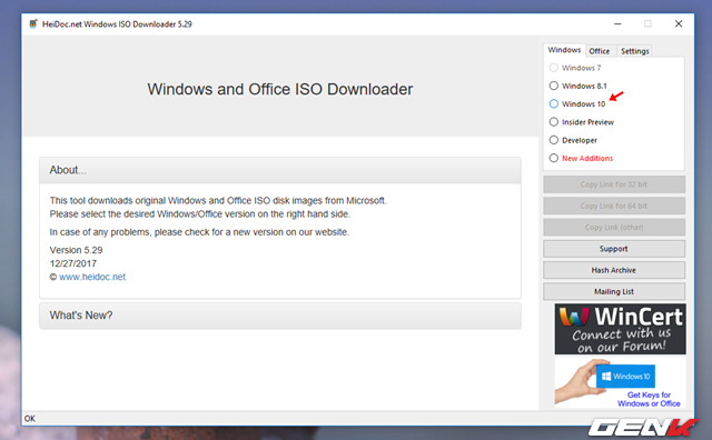  Bước 3: Giao diện Windows ISO Downloader hiện ra, hãy nhấp vào tùy chọn “Windows 10” ở thanh bên. 