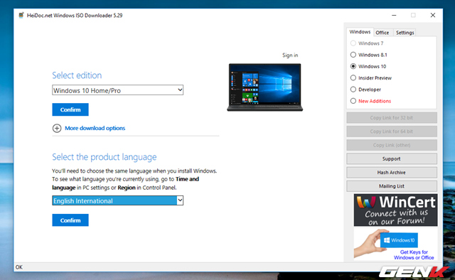  Tiếp tục lựa chọn ngôn ngữ cho phiên bản Windows 10 mình cần và nhấn “Confirm” để xác nhận. 