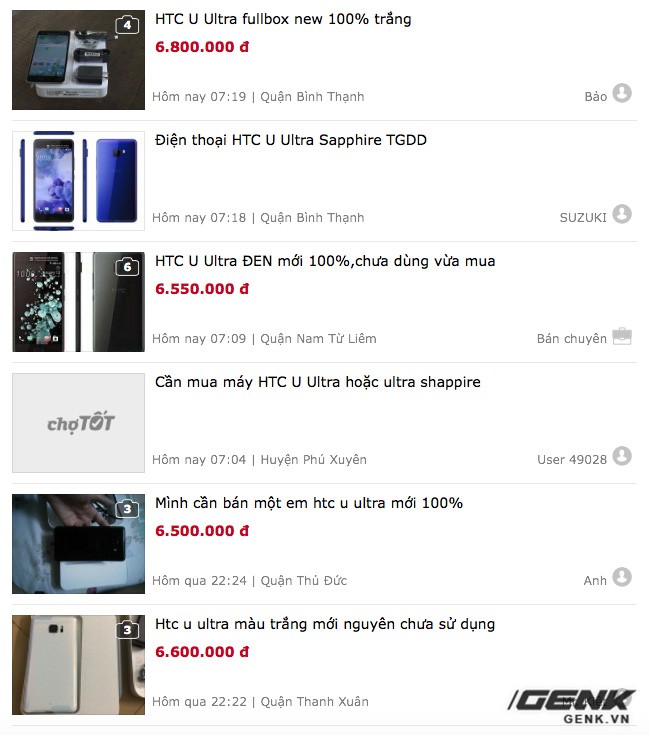  HTC U Ultra được rao bán với giá cao hơn 