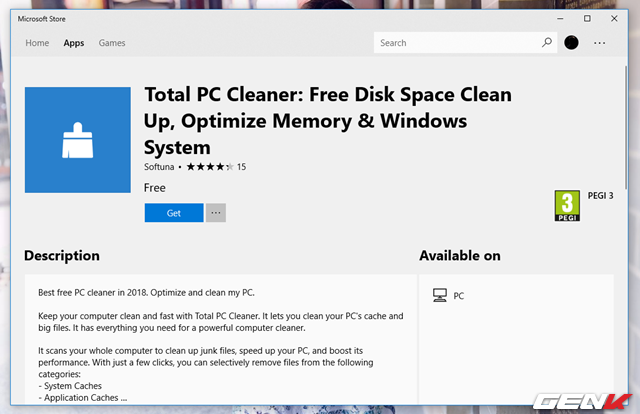  Để tải về Total PC Cleaner, bạn có thể mở Windows Store và tìm tên ứng dụng này. Hoặc nhấp trực tiếp vào đường dẫn này để truy cập thẳng đến trang giới thiệu Total PC Cleaner. 