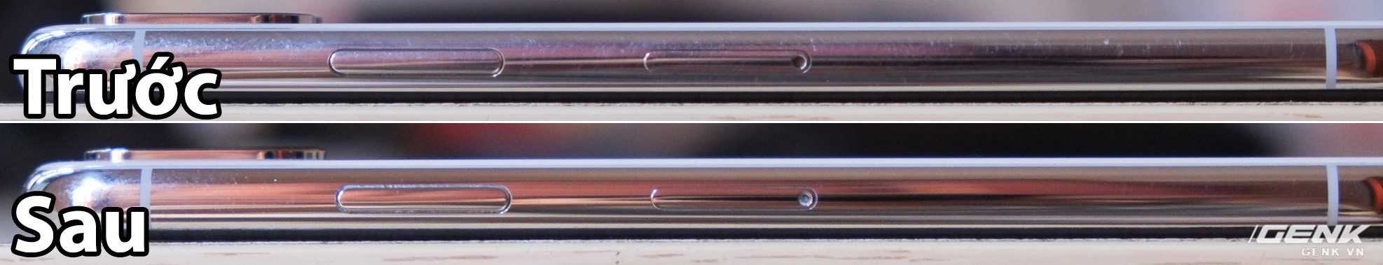  Viền iPhone X trước v&agrave; sau khi đ&aacute;nh b&oacute;ng 