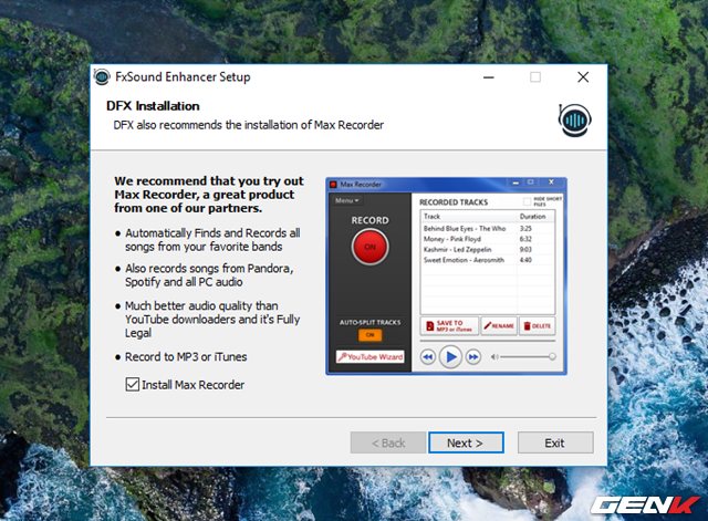  Trong lúc cấu hình cài đặt, phần mềm sẽ gợi ý bạn cài đặt thêm Max Recorder. Nếu cảm thấy cần sử dụng thì bạn đánh dấu check vào lựa chọn “Install Max Recorder”, còn không thì hủy bỏ đánh dấu ở lựa chọn này và nhấn Next để tiếp tục. 