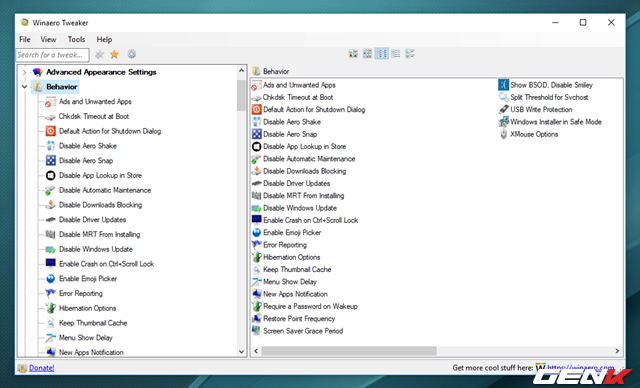  Bên cạnh các tùy chọn về giao diện, Winaero Tweaker còn đưa ra rất nhiều các tùy chọn về hệ thống, cho phép người dùng vô hiệu hay kích hoạt các tính năng ẩn sâu trong Windows. 