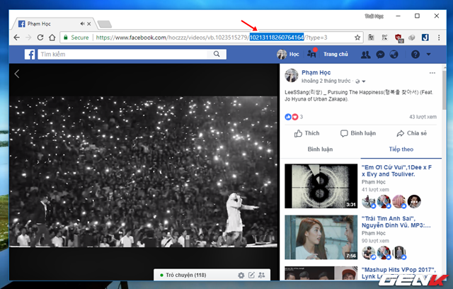  Bước 2: Nhấp mở video muốn làm ảnh bìa lên và sao chép lại dòng ID video lại từ thanh địa chỉ trình duyệt. 