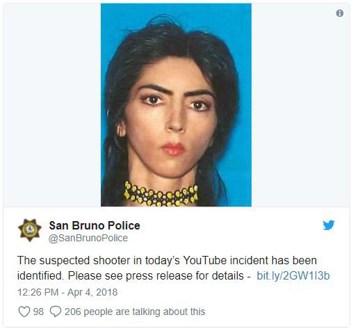  Cảnh sát tại San Bruno đã công khai danh tính hung thủ trên Twitter. 
