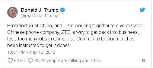 Tổng thống Donald Trump bất ngờ đăng tweet cứu lấy ZTE - Ảnh 1.