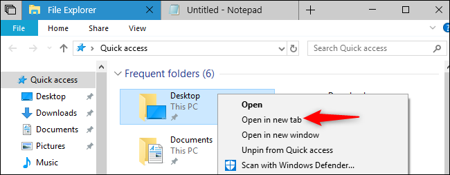  Bạn có thể dễ dàng mở folder dưới dạng một tab mới trong File Explorer. 