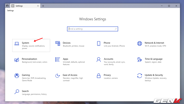  Để kích hoạt Focus Assist trên Windows 10 April 2018, bạn hãy truy cập vào Settings > System. 