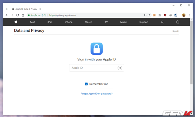  Bước 1: Khởi động trình duyệt web và truy cập vào địa chỉ “privacy.apple.com” và tiến hành đăng nhập tài khoản iCloud của bạn vào. 