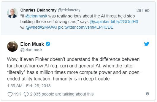  Elon Musk từng bị chỉ trích vì tỏ sự lo ngại trước sự phát triển của AI trong khi vẫn nghiên cứu và sản xuất xe tự lái. Ông lập tức khẳng định điều mà ông lo sợ là AI nói chung, khác với AI sử dụng trong các sản phẩm của mình. 