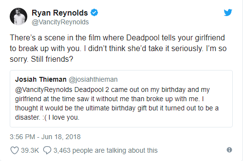 Bất ngờ bị đá sau khi xem Deadpool 2, chàng trai được đích thân Ryan Reynolds xin lỗi - Ảnh 2.