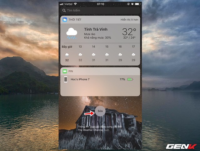  Để kích hoạt widget của SYS Pro, bạn hãy nhấp vào “Sửa” ở trang widget của iOS. 