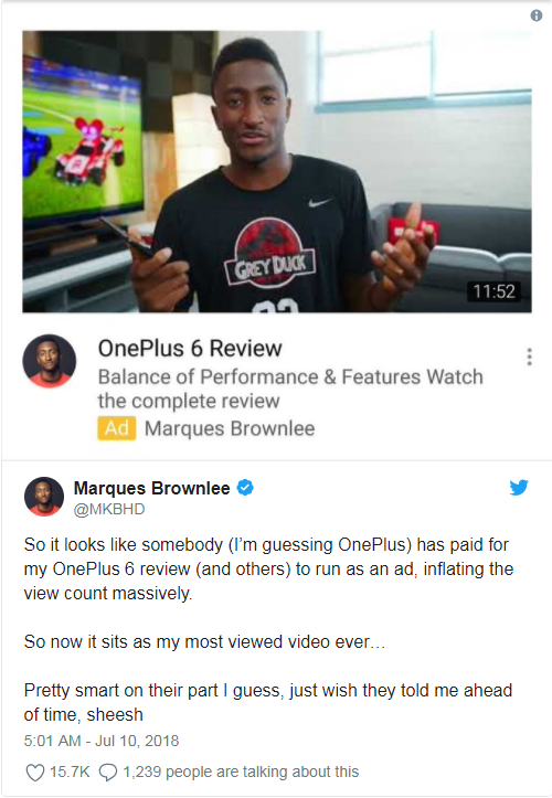 OnePlus biến review OnePlus 6 của YouTuber nổi tiếng thành quảng cáo mà không xin phép - Ảnh 2.