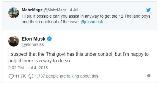 Người sắt Elon Musk sẵn sàng hỗ trợ giải cứu đội bóng Thái Lan bị mắc kẹt - Ảnh 1.