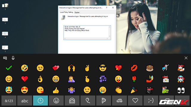  Để nội dung thêm sinh động hơn, bạn có thể mở bàn phím ảo trên Windows và sử dụng các biểu tượng vui được Windows tích hợp sẳn. 