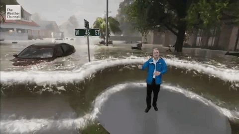 Bằng công nghệ AR, kênh thời tiết Mỹ mô phỏng lại mức lũ của bão Florence khiến người xem vừa sợ vừa thích thú - Ảnh 2.