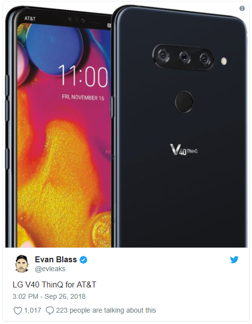 LG V40 ThinQ tiếp tục lộ diện với tai thỏ ẩn, 3 camera sau xếp theo chiều ngang - Ảnh 1.