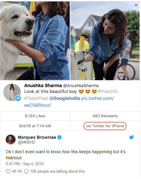 Quảng cáo Pixel 2 chụp đẹp nhưng diễn viên Ấn Độ này lại dùng iPhone để đăng ảnh lên Twitter - Ảnh 2.