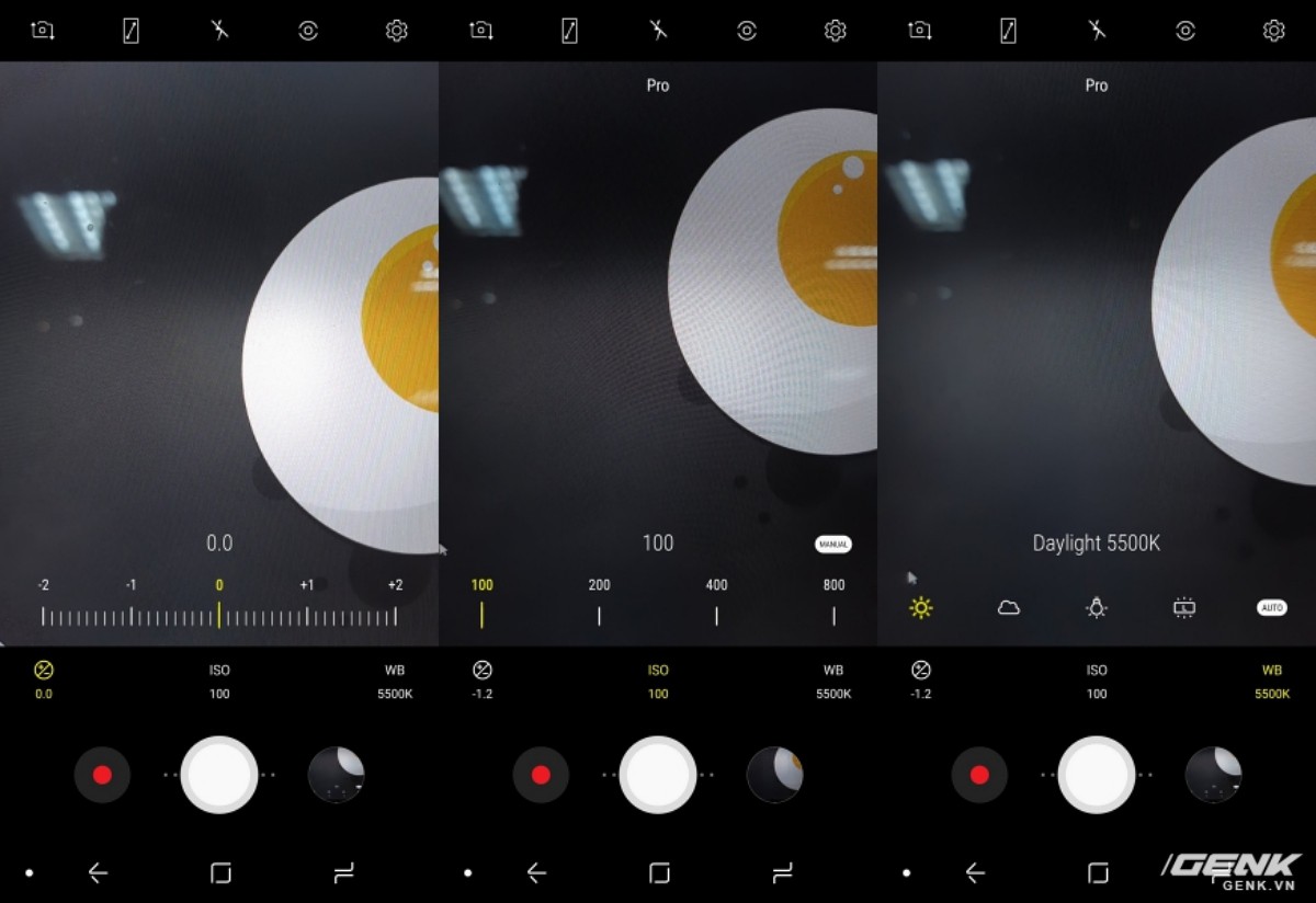  Chế độ chụp Pro của Galaxy A8 2018 chỉ cho t&ugrave;y chỉnh 3 th&ocirc;ng số cơ bản nhất của ảnh. 