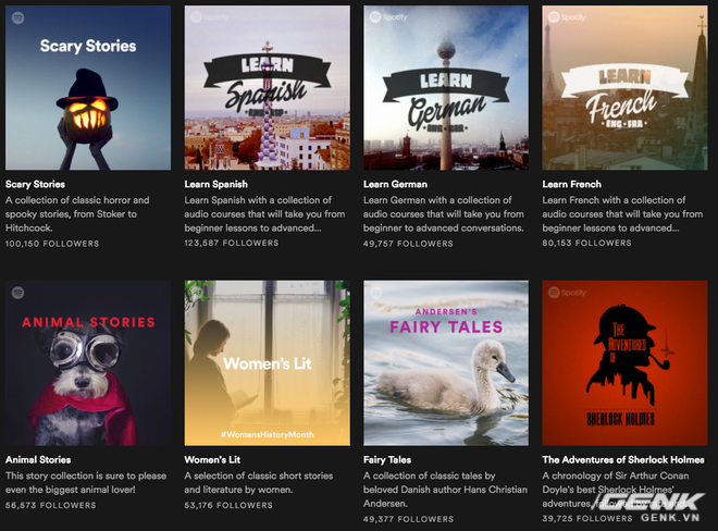  Bên cạnh âm nhạc, Spotify còn có một số nội dung khác như audiobooks hay podcasts 