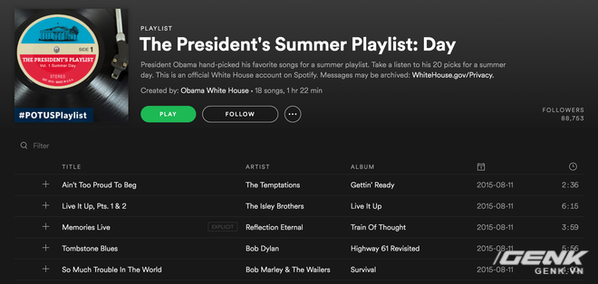  Playlist do đích thân cựu Tổng thống Mỹ Barack Obama lựa chọn 