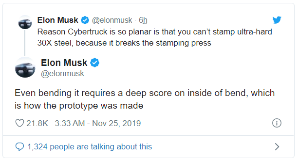 Elon Musk giải thích lý do bề mặt của Cybertruck quá phẳng phiu, tưởng đùa nhưng hết sức nghiêm túc  - Ảnh 1.