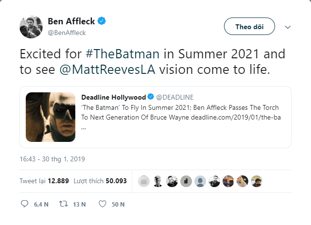 Ben Affleck sẽ không tái xuất với vai Người Dơi trong phim lẻ ra mắt vào năm 2021 - Ảnh 1.