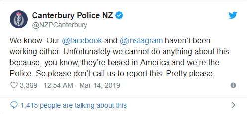 Cảnh sát New Zealand đăng tweet yêu cầu người dân ngừng kêu ca rằng Facebook và Instagram đang sập - Ảnh 2.