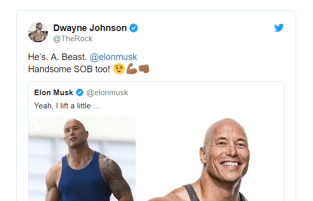 Dùng meme để trêu nhau, Elon Musk tự dưng được The Rock khen đẹp trai và bao ăn nhậu - Ảnh 3.