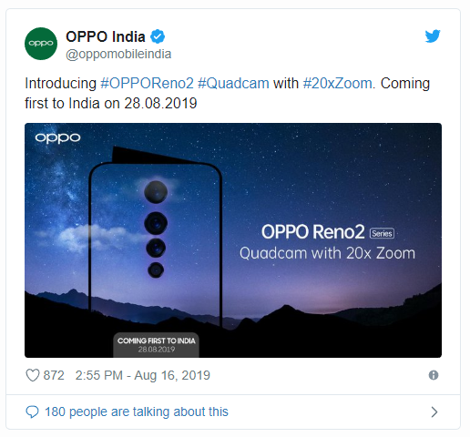 OPPO Reno 2 sẽ có zoom 20x, 4 camera sau, ra mắt ngày 28 tháng 8 - Ảnh 2.