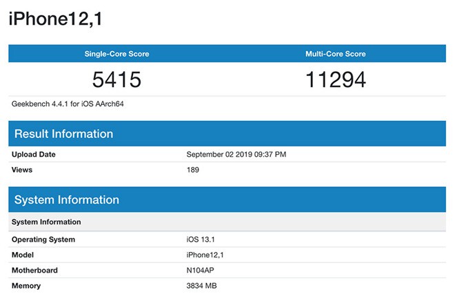 iPhone 11 lộ điểm hiệu năng, xác nhận RAM 4GB và chip xử lý 6 nhân 2.66Ghz - Ảnh 2.
