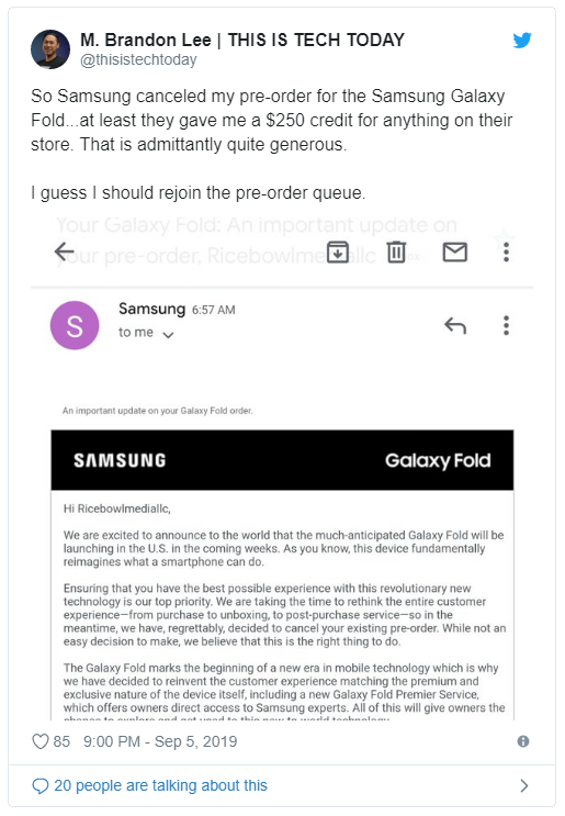 Samsung hủy bỏ mọi đơn đặt trước của Galaxy Fold trước khi ra mắt - Ảnh 1.