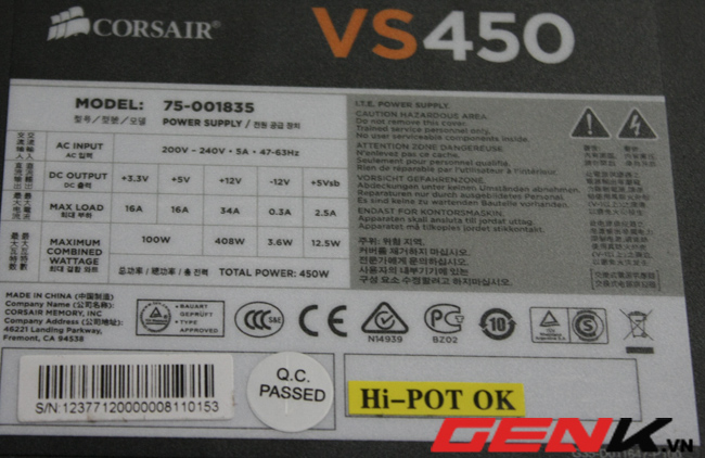 Đính chính nghi vấn chất lượng nguồn Corsair VS450 5