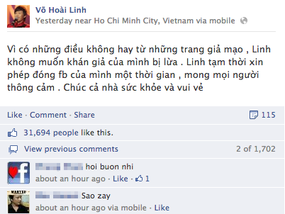 Danh hài Hoài Linh ngừng "chơi" Facebook vì bị giả mạo 1