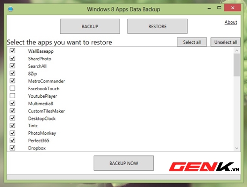 Sao lưu và phục hồi các ứng dụng đã cài từ Windows 8 Store 2