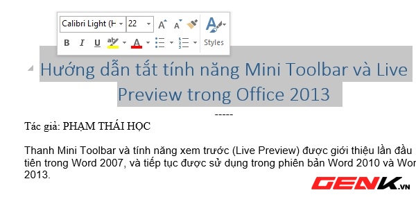 Hướng dẫn tắt tính năng Mini Toolbar và Live Preview trong Word 2013 1
