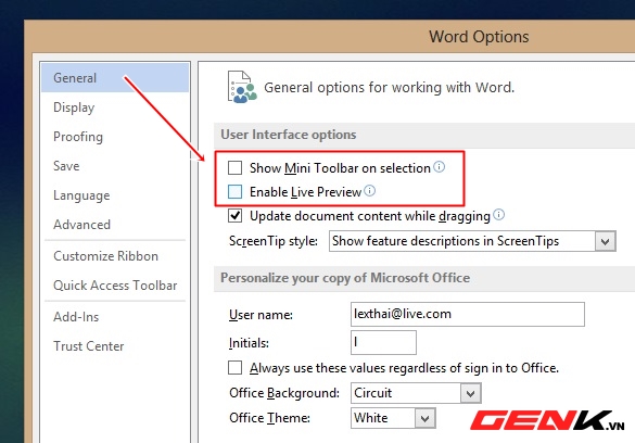 Hướng dẫn tắt tính năng Mini Toolbar và Live Preview trong Word 2013 4