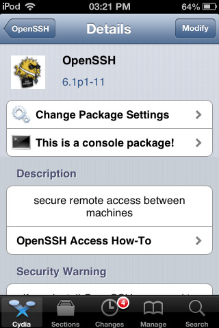 Hướng dẫn cài đặt giao thức SSH và thay đổi mật khẩu mặc định trên iOS 4