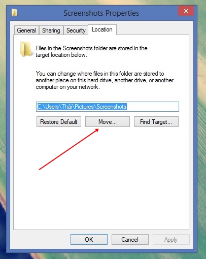 Thay đổi đường dẫn thư mục Screenshots trong Windows 8 2
