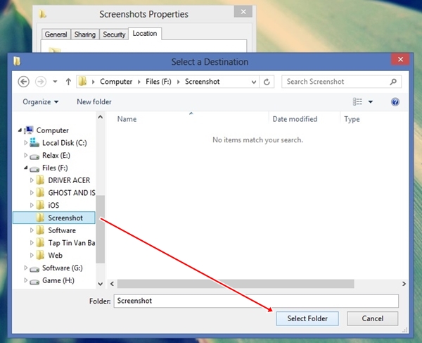 Thay đổi đường dẫn thư mục Screenshots trong Windows 8 3