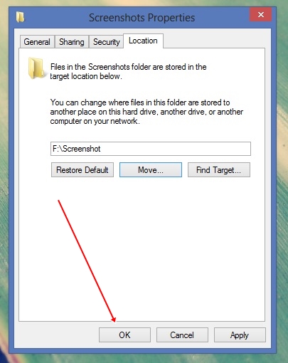 Thay đổi đường dẫn thư mục Screenshots trong Windows 8 4