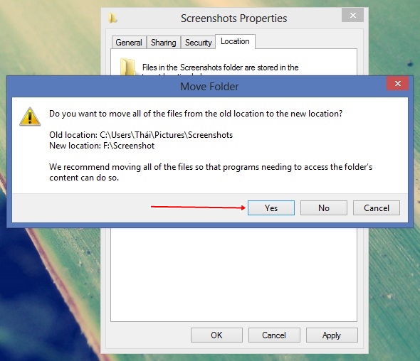 Thay đổi đường dẫn thư mục Screenshots trong Windows 8 5