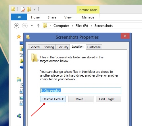 Thay đổi đường dẫn thư mục Screenshots trong Windows 8 6