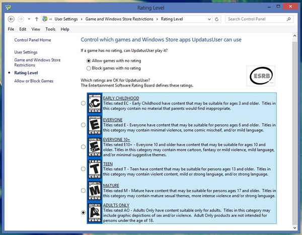 Sử dụng tính năng Family Safety để giới hạn người dùng trong Windows 8 11